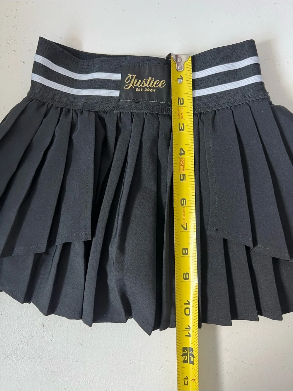Justice Black Pleated Tennis Skort Striped Waistband Preppy Schoolgirl XS 5/6